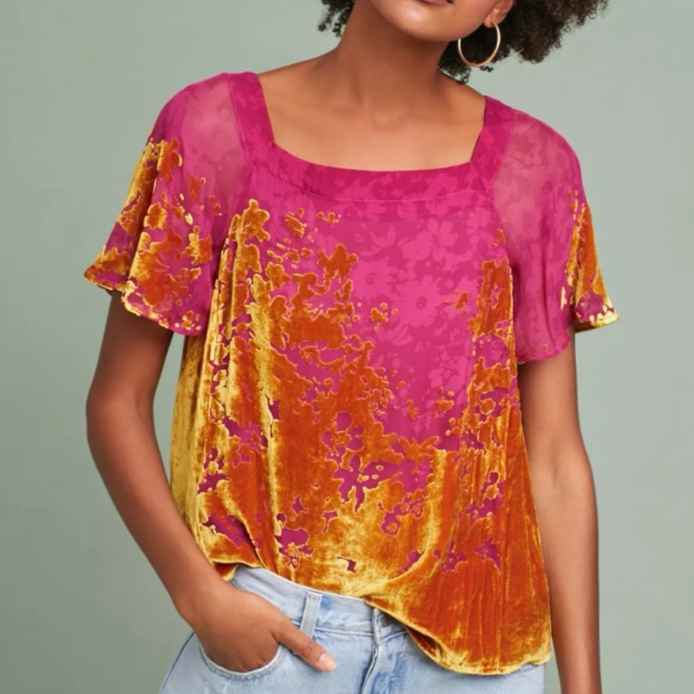 Anthropologie Maeve Ombré Shimmer Velvet Blouse